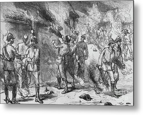 Engraving Metal Print featuring the drawing Burning Of Coomassie by Print Collector