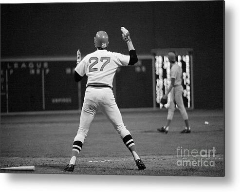 People Metal Print featuring the photograph Carlton Fisk Gesturing At Flying Ball by Bettmann