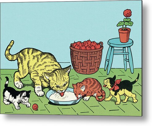 Animal Metal Print featuring the drawing Cats Drinking Milk by CSA Images