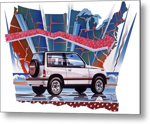Usa Map Metal Print featuring the painting Chevy Tracker Car Illustration by Garth Glazier