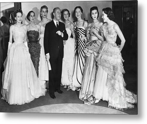 People Metal Print featuring the photograph Christian Dior With Models At Fashion by Bettmann