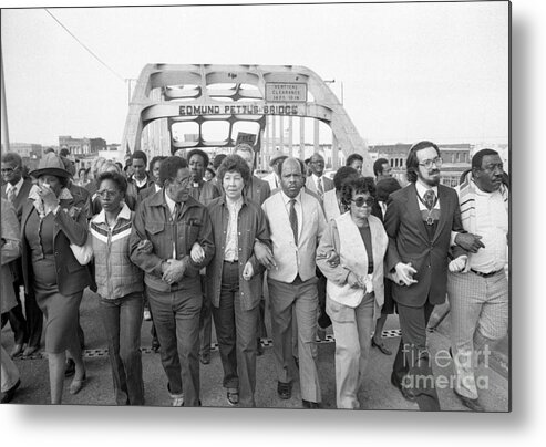 Marching Metal Print featuring the photograph Civil Rights Marchers Cross Edmund by Bettmann
