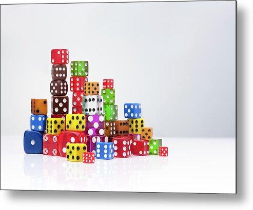 Risk Metal Print featuring the photograph Colourful Dice by Anthony Bradshaw