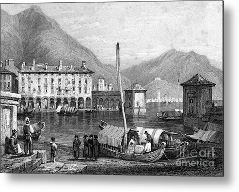 Engraving Metal Print featuring the drawing Como And Lake Como, Lombardy, Italy by Print Collector