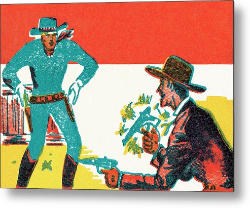 Accessories Metal Poster featuring the drawing Cowboy shootout by CSA Images