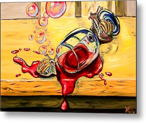 Surrealism Metal Print featuring the painting Drunken Snails by Alexandria Weaselwise Busen