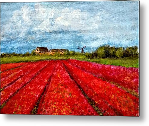 Tulips Metal Print featuring the painting Dutch Tulips farm by Asha Sudhaker Shenoy