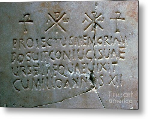 Concepts & Topics Metal Print featuring the drawing Early Christian Funerary Inscription by Print Collector