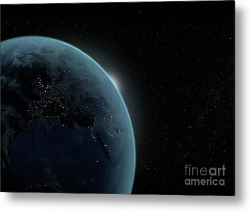 Earth Metal Print featuring the photograph Earth At Night Before Dawn by Mikkel Juul Jensen / Science Photo Library