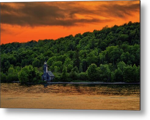 Pictured Rocks Metal Print featuring the photograph East Channel Lighthouse #2- Grand Island MI by Peter Herman