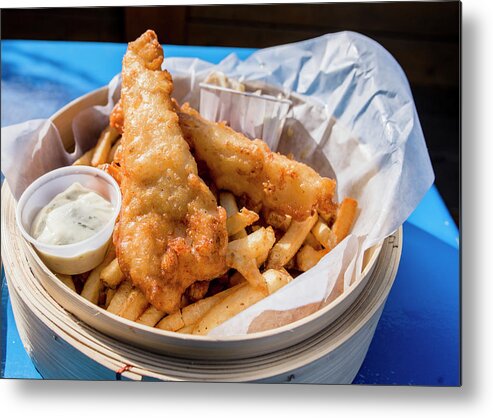 Close-up Metal Print featuring the digital art Fish And Chips Meal by Rosanna U