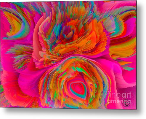 Bouquet Of Flowers Metal Print featuring the mixed media Intense pink, green, orange and blue Flowers of my dreams by Elena Gantchikova