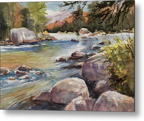 Watercolor Metal Print featuring the painting Flowing Moose by Judith Levins