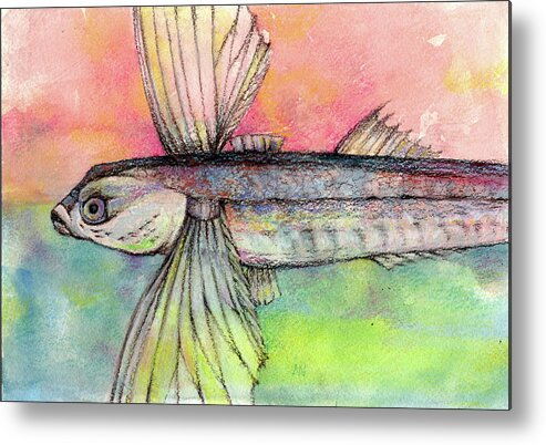 Flying Fish Metal Print featuring the pastel Flying Fish from Barbados by AnneMarie Welsh