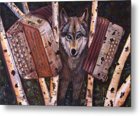 Wolf Metal Print featuring the painting Forest Music by Linda Markwardt