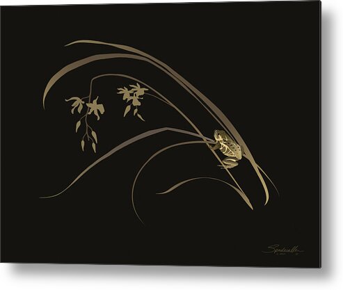 Asian Metal Print featuring the digital art Frog and Orchid by M Spadecaller