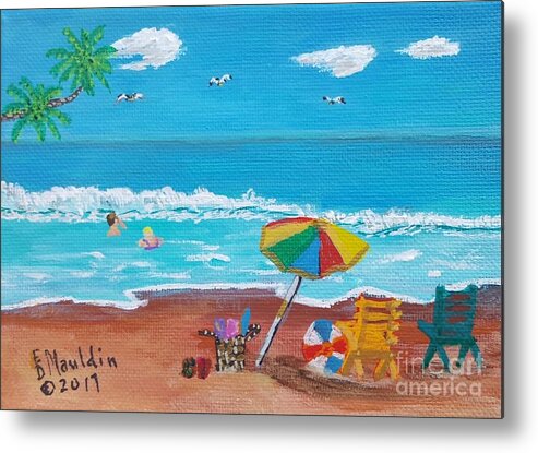 Beach Metal Print featuring the painting Fun at the Beach by Elizabeth Mauldin