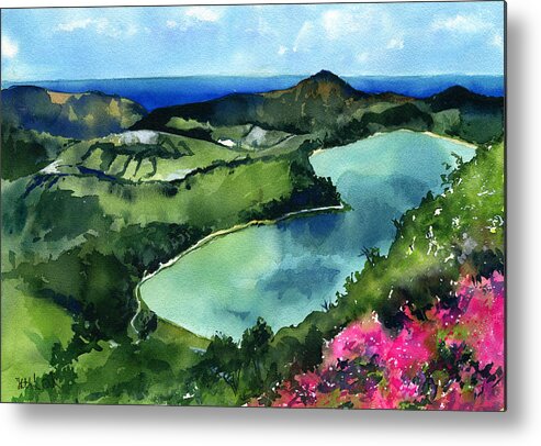 Portugal Metal Print featuring the painting Furnas Lake Azores Portugal by Dora Hathazi Mendes