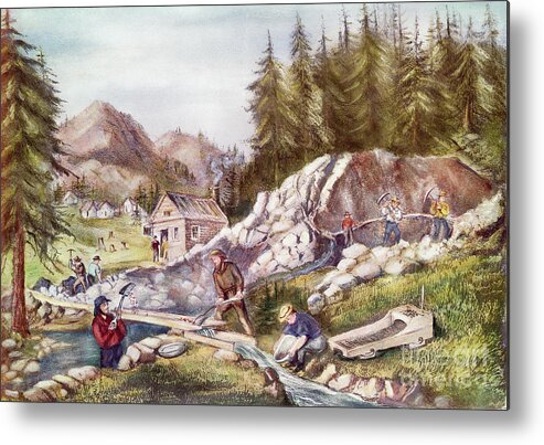 Miner Metal Print featuring the photograph Gold Mining In California By Currier & by Bettmann