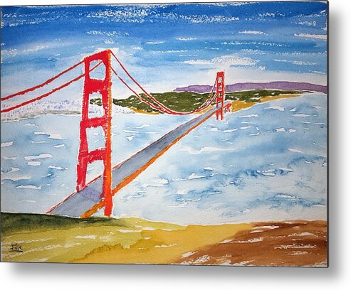 Watercolor Metal Print featuring the painting Golden Gate Lore by John Klobucher