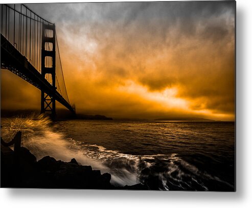 Fog Metal Print featuring the photograph Golden Gate Sunrise by Fabiola Forns