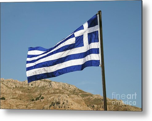 Greek Metal Print featuring the photograph Greek flag on Tilos island by David Fowler