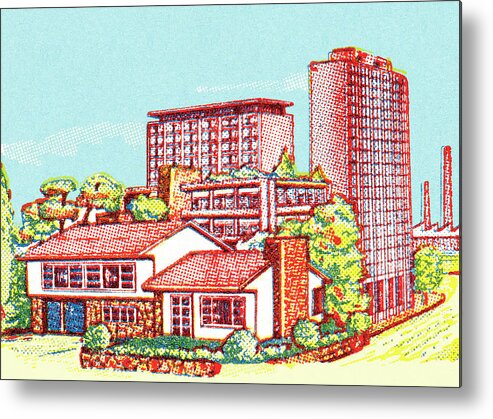 Apartment Metal Print featuring the drawing House by the city by CSA Images