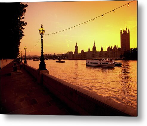 Gothic Style Metal Print featuring the photograph Houses Of Parliament, As Seen At Sunset by Medioimages/photodisc