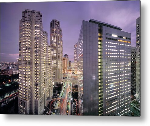 Corporate Business Metal Print featuring the photograph Illuminated Shinjuku Business District by Eschcollection