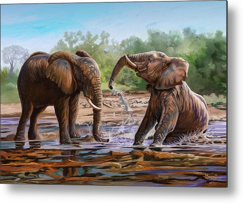 Picture Metal Print featuring the painting In the Muddy Pool by Anthony Mwangi