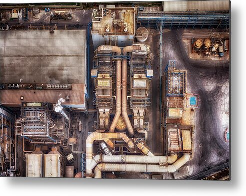 Aerial Metal Print featuring the photograph Industrial by Daniele Atzori