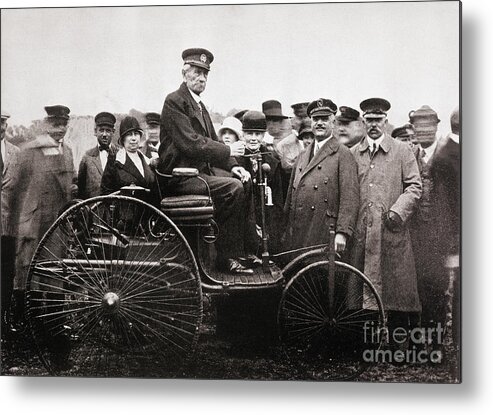 Mature Adult Metal Print featuring the photograph Inventor Karl Benz Sitting On Benz by Bettmann