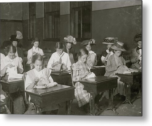 Education Metal Print featuring the painting Learning to Embroider in the Free evening school by 