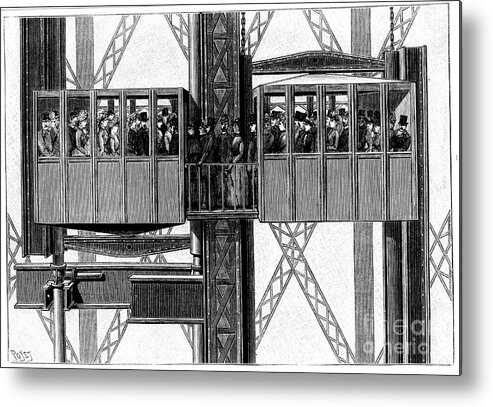 Engraving Metal Print featuring the drawing Leon Edouxs Elevators Lifts by Print Collector
