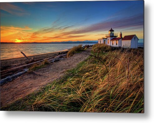 Scenics Metal Print featuring the photograph Lighthouse At Sunset by Photo By David R Irons Jr
