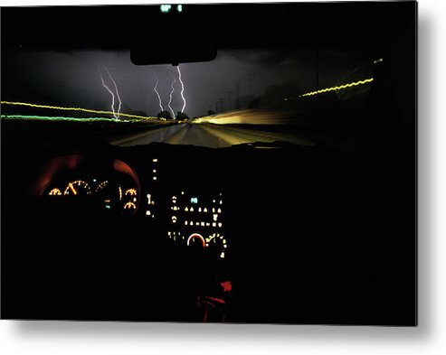 Car Interior Metal Print featuring the photograph Lightning Storm As Seen Through Car by Paul Souders