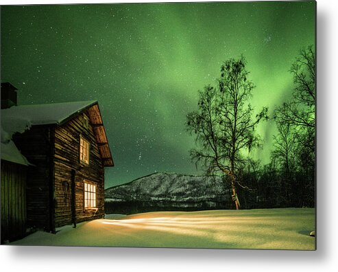 Aurora Metal Print featuring the photograph Lights of nature, lights of man by Pekka Sammallahti