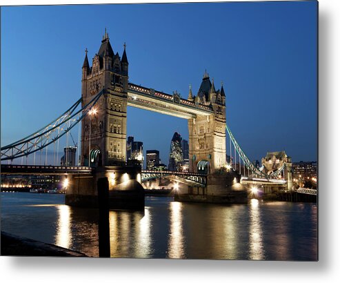 Corporate Business Metal Print featuring the photograph London - Tower Bridge At Dusk by Ultraforma 
