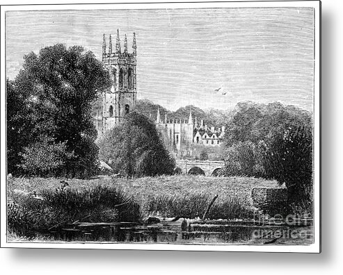 Engraving Metal Print featuring the drawing Magdalen College, Oxford, 1900 by Print Collector