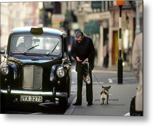 London Metal Print featuring the photograph Man with dog London taxi by David L Moore