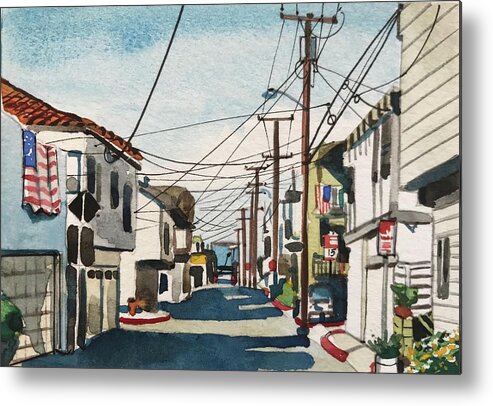 Manhattan Beach Metal Print featuring the painting Manhattan Beach Cables Galore by Luisa Millicent
