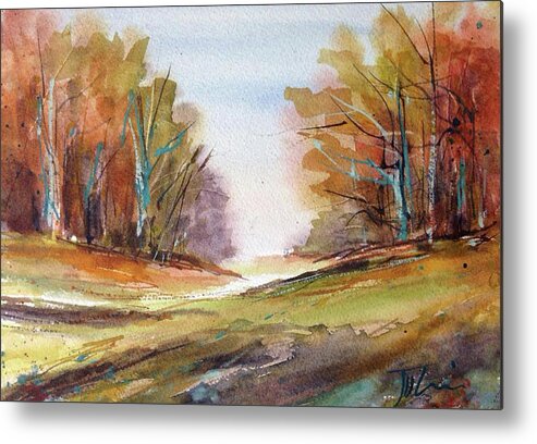Watercolor Metal Print featuring the painting McCauley in Fall by Judith Levins