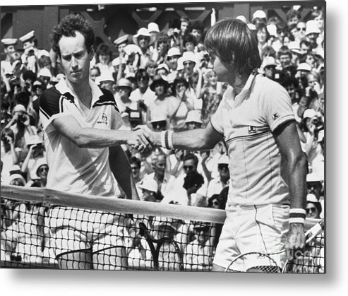 1980-1989 Metal Print featuring the photograph Mcenroe And Connors After Match by Bettmann