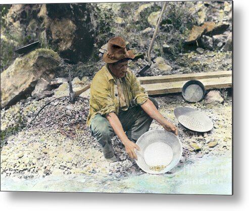 People Metal Print featuring the photograph Miner Panning For Gold by Bettmann