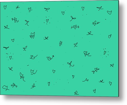 Mint Green Metal Print featuring the drawing Mint Hearts by Ashley Rice