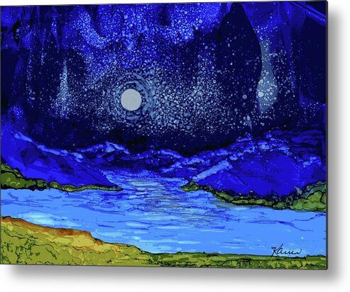 Moon Metal Print featuring the painting Moon and Stars 5 by Karren Case