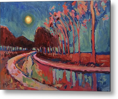 Canal Metal Print featuring the painting Moon Night at the canal by Nop Briex