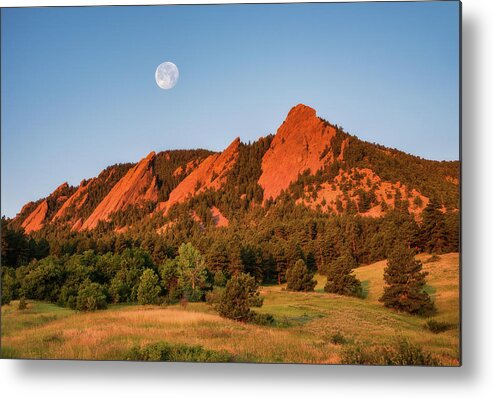 Boulder Metal Print featuring the photograph Moonset over the Flatirons by Darren White