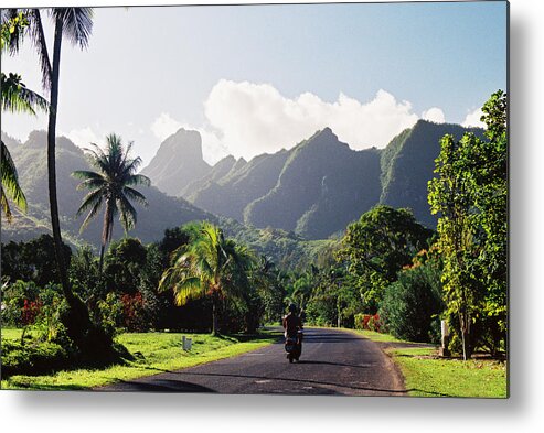 Shadow Metal Print featuring the photograph Motorcyclist On Polynesian Road by Ejs9