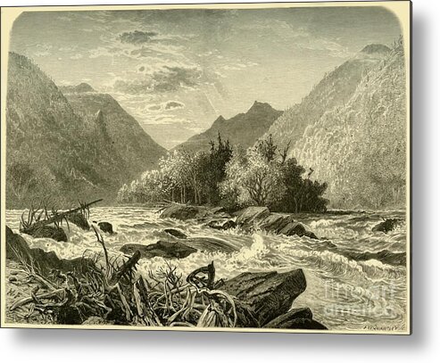 Engraving Metal Print featuring the drawing Mountain Island by Print Collector